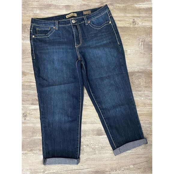 Nine West Vintage America Capri Cropped Jeans Cuffed Bling Pocket Women’s Sz 12P - Picture 1 of 7